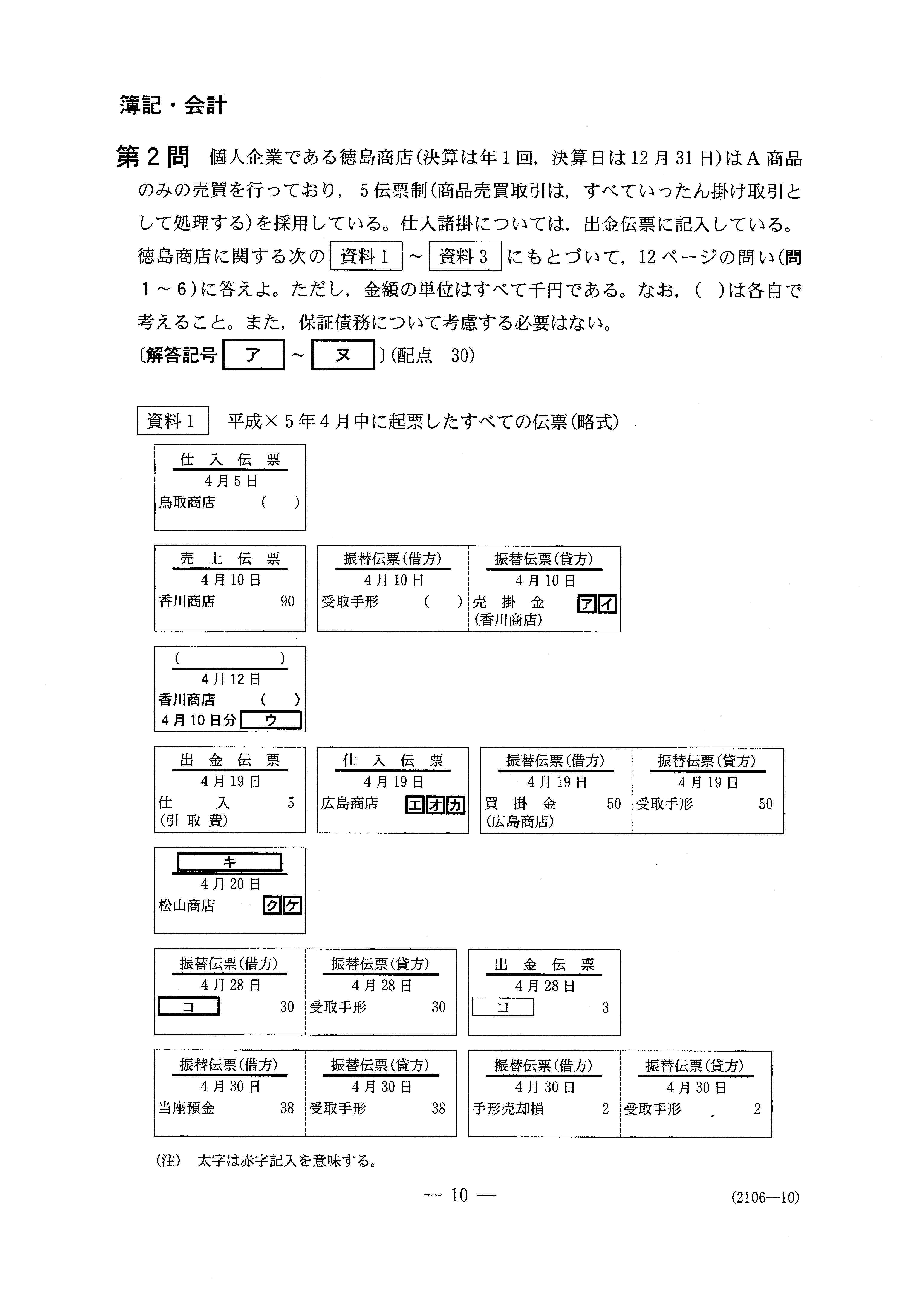 H30数学_簿記・会計 大学入試センター試験過去問